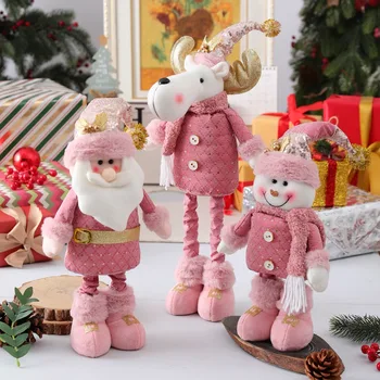 розовая рождественская кукла выдвижной Санта, Снеговик, Лось, рождественское украшение, подарочные фигурки для детей, украшения рождественской елки