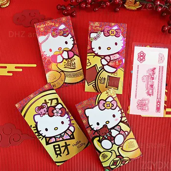 Sanrio Hello Kitty Мультфильм Красный Пакет Милая Анимация Китайский Новый Год Счастливые Деньги Красный Конверт Весенний Фестиваль Свадебный Денежный Подарок
