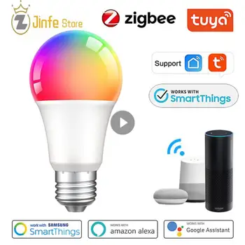 Tuya Zigbee 3,0 Светодиодная Лампа E27 RGBCW Лампа Умный Дом Лампа С Регулируемой Яркостью Голосовое Дистанционное Управление Работа С Alexa Google Home Control