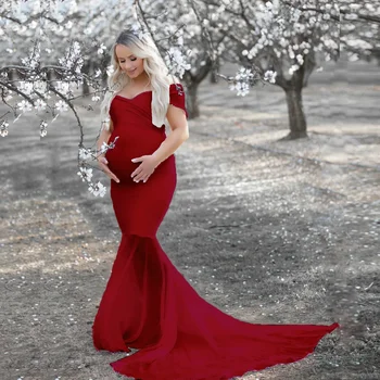 Шифоновая волна, хвост, развевающиеся рукава, даже для беременных женщин, платье, фотография платья